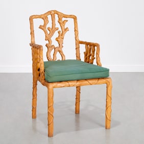 Designer carved Faux Bois armchair