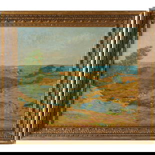 American Impressionist School, oil on canvas: American Impressionist School, oil on canvas, American Impressionist School (20th c.), Landscape, unsigned, 24.75"h x 29.5"w (sight), 33"h x 37.5"w (frame)