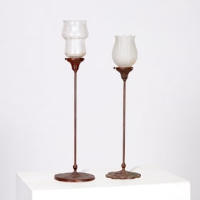 (2) Tiffany Studios style candlestick lamps