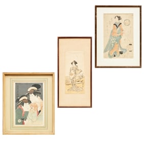 (3) Antique Japanese woodblock prints