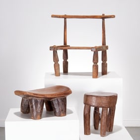 (3) African Tribal carved wood stools