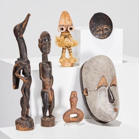 Group (6) tribal figures and mask