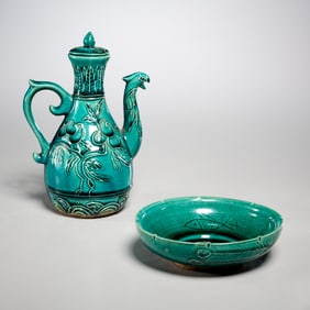 (2) Qing Guangxu kiln turquoise glazed porcelains