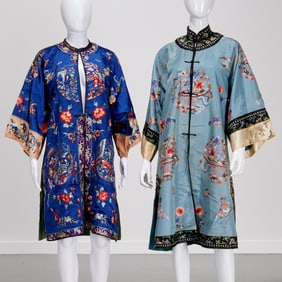 (2) Embroidered Chinese silk robes