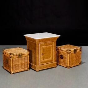 (3) Piece vintage wicker furniture group