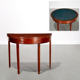 Federal style mahogany demilune games table