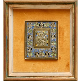 Antique Russian bronze and enamel icon