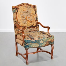 Louis XIII style antique tapestry fauteuil