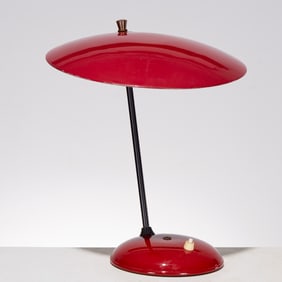 Stilnovo (attrib), red enameled desk lamp