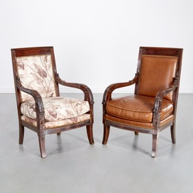 Pair Empire Period carved mahogany fauteuils