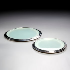 (2) Christofle silver plate & glass serving trays