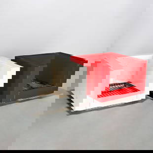 Pair Lella & Massimo Vignelli Saratoga chairs: Pair Lella & Massimo Vignelli Saratoga chairs, c. 1960s, Italy, red and white lacquer, unmarked, 24"h x 35"squ