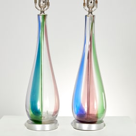 Pair Murano multicolor glass lamps