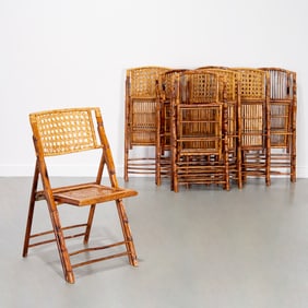 (2) Similar sets rattan & bamboo folding chairs