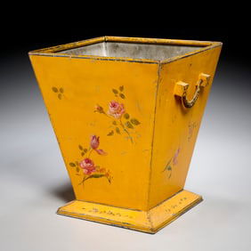 French yellow tole peinte waste bin
