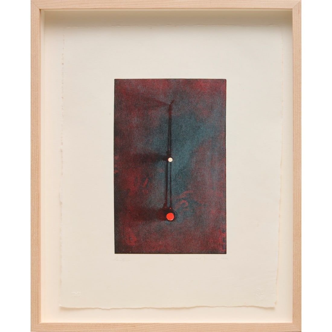 Mark Innerst, lithograph on paper, 1989: Mark Innerst, lithograph on paper, 1989, Mark Innerst (American, b. 1957), "Lantern (red)", lithograph on chine-colle, signed and dated lower right, titled lower left, number 2/10 lower margin, blind