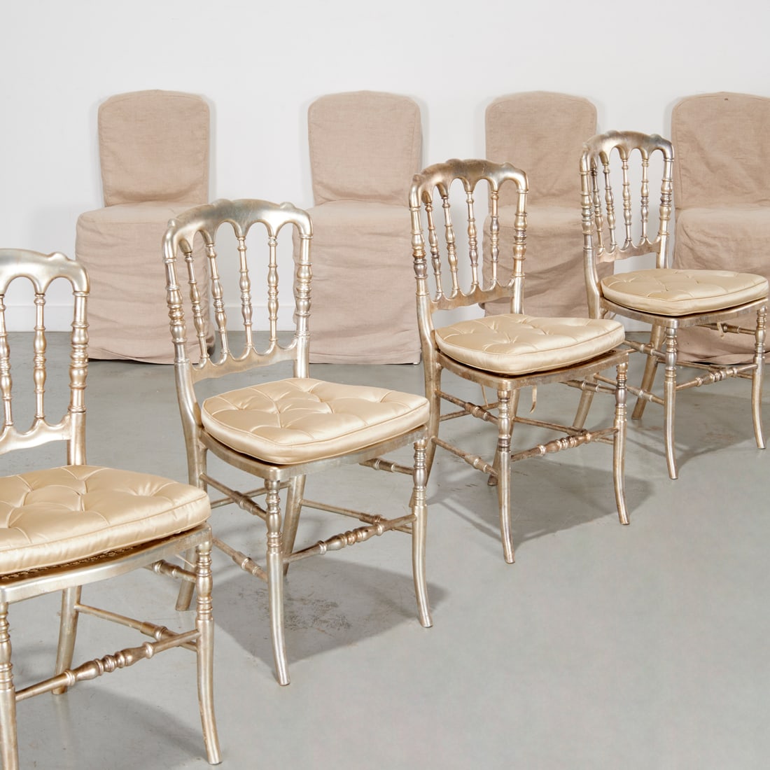 Set Chiavari style silvered banquet chairs (1 of 7)
