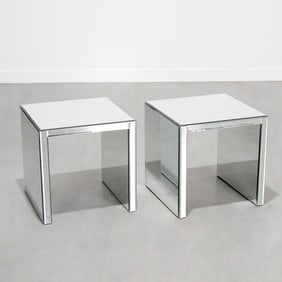 Pair Contemporary mirrored end tables