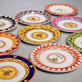 Contrades of Siena, (9) majolica plates