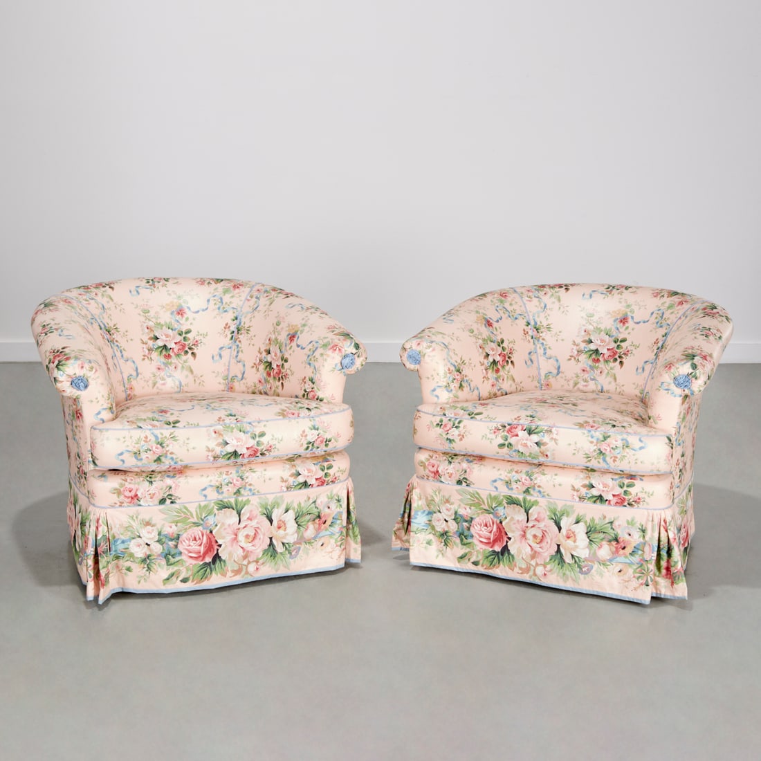 Pair Custom upholstered swivel tub chairs (1 of 6)
