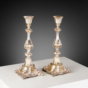 Pair WMF silver plated shabbat candlesticks
