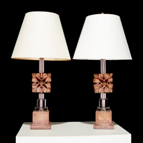 Pair Art Deco terracotta and glass table lamps