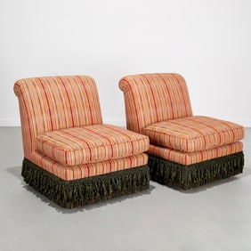 Pair custom Turkish Revival style slipper chairs