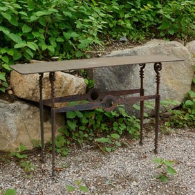 Mid-Century patinated iron, steel console table