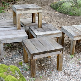 (7) Teak garden side tables