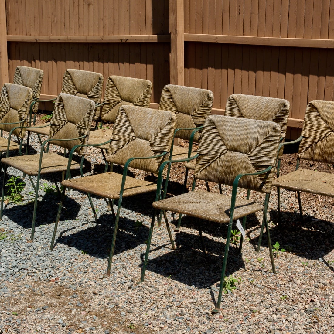 Set (11) Mid-Century French rush and iron chairs (1 of 6)