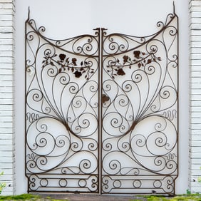 Pair wrought iron rosebud garden gates