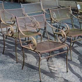 Set (8) MCM wrought iron patio armchairs