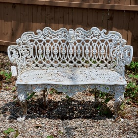 Victorian style painted cast iron garden bench