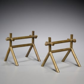 Christopher Dresser (attrib), pair brass fire dogs