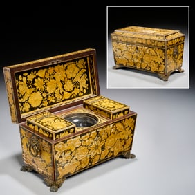 Regency penwork sarcophagus tea caddy