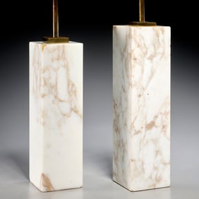 Knoll International, (2) marble table lamps