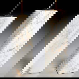Knoll International, (2) marble table lamps: Knoll International, (2) marble table lamps, Mid 20th c., a near pair, two light, unmarked, 29.5"h x 4.25"squ (larger), 27.5"h x 4"squ (smaller)