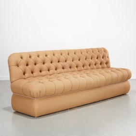 Contemporary custom button tufted banquette