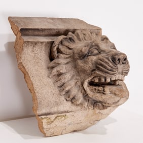 Antique stoneware architectural lion's head