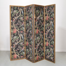 Antique hand-blocked "Menagerie" wallpaper screen