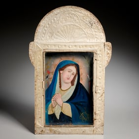 Mexican School, painted tin retablo