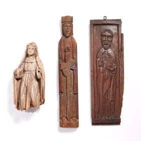 (3) Antique carved wood religious figures