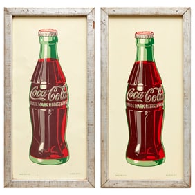 Pair Vintage enamel on tin Coca Cola signs