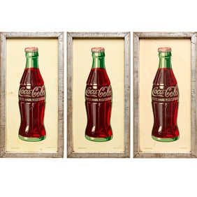 (3) Vintage enamel on tin Coca Cola signs