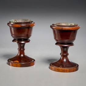 Pair Georgian lignum vitae treen mortar cups