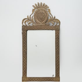 Continental Armorial chased brass wall mirror
