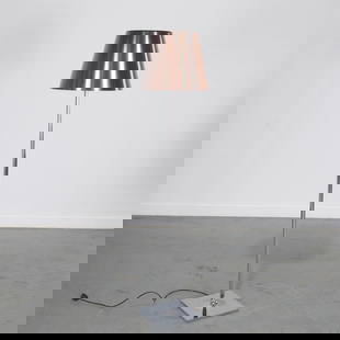 Philippe Starck for Flos, "Ktribe" floor lamp: Philippe Starck for Flos, "Ktribe" floor lamp, 21st c., aluminum and plastic, bronze colored ribbed shade, unmarked, 64"h x 11.5"squ (total), 12.25"h x 15.5"dia (shade) Provenance: A Private Collectio