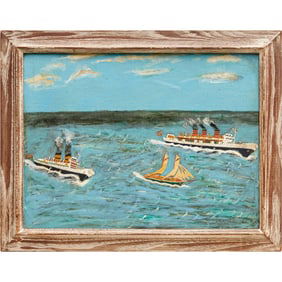 Folk Art School, maritime painting, signed, 1958
