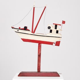 Large antique carved & painted ship whirligig