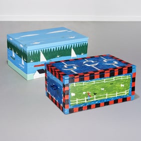 (2) Ransford Naugler, Folk art painted trunks